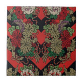 時代を超越したエレガンス:赤日本のヴィンテージフローラ タイル (正面)