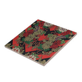 時代を超越したエレガンス：赤日本のヴィンテージフローラ タイル