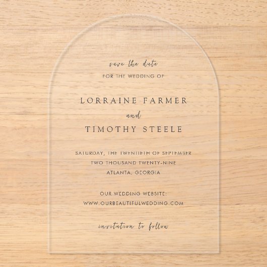 時代を超越したエレガントな結婚式 アクリル招待状 (正面)