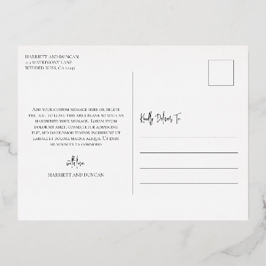 時代を超越したエレガントな結婚式 箔招待状ポストカード (裏面)