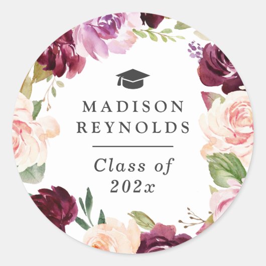 時代を超越したフローラリースの卒業祝い ラウンドシール (正面)