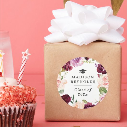 時代を超越したフローラリースの卒業祝い ラウンドシール (パーティー)