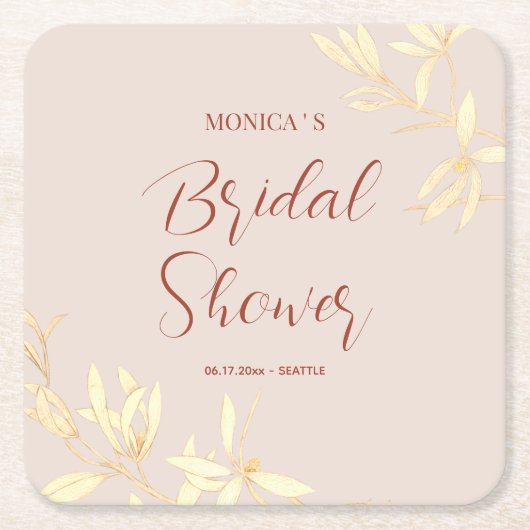 時代を超越したフローラ素朴ブライダルシャワー スクエアペーパーコースター (正面)