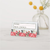 時代を超越したフローラ赤面赤い緑結婚の食事 プレイスカード (正面)