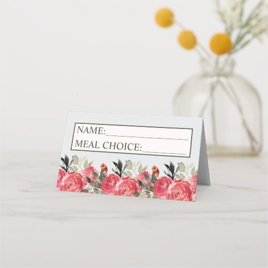 時代を超越したフローラ赤面赤い緑結婚の食事 プレイスカード (正面)