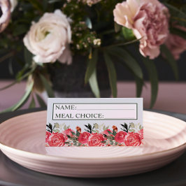 時代を超越したフローラ赤面赤い緑結婚の食事 プレイスカード