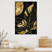 時代を超越したブラックと金ゴールドリーフ ポスター (キッチン)