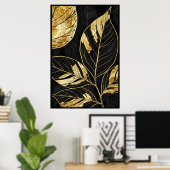 時代を超越したブラックと金ゴールドリーフ ポスター (ホームオフィス)