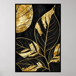 時代を超越したブラックと金ゴールドリーフ ポスター