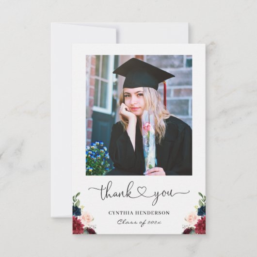 時代を超越したブルゴーニュ花模様大学院写真 サンキューカード (正面)