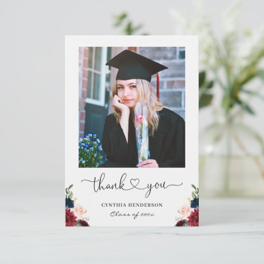 時代を超越したブルゴーニュ花模様大学院写真 サンキューカード (スタンド正面)