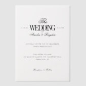 時代を超越したミニマル白黒結婚ズ ベラム紙招待状 (正面)