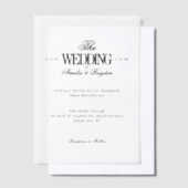 時代を超越したミニマル白黒結婚ズ ベラム紙招待状 (オフセット)