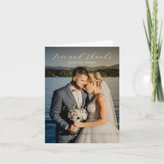 時代を超越したモノクロ写真エレガントな結婚式 サンキューカード (正面)