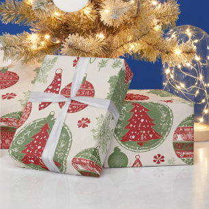 時代を超越したヴィンテージクリスマスオーナメントパターン ラッピングペーパー