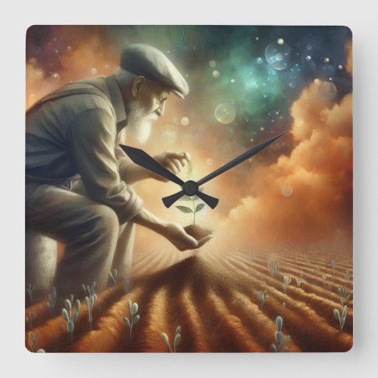 「時代を超越した成長」ウォールクロック スクエア壁時計 (正面)