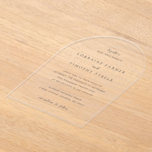 時代を超越した白黒エレガントな結婚式 アクリル招待状 (レイダウン)