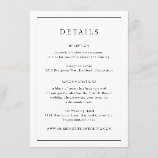 時代を超越した白黒エレガントな結婚式 エンクロージャーカード (正面)