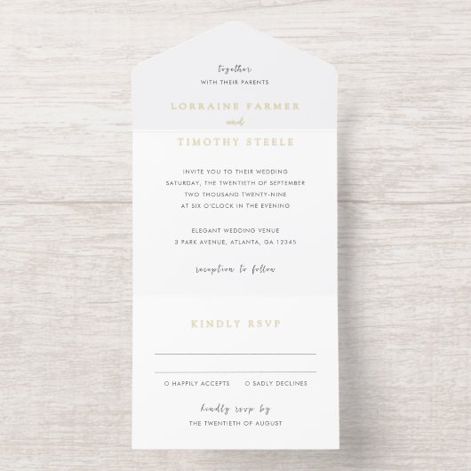 時代を超越した白黒エレガントな結婚式 オールインワン招待状 (内側)