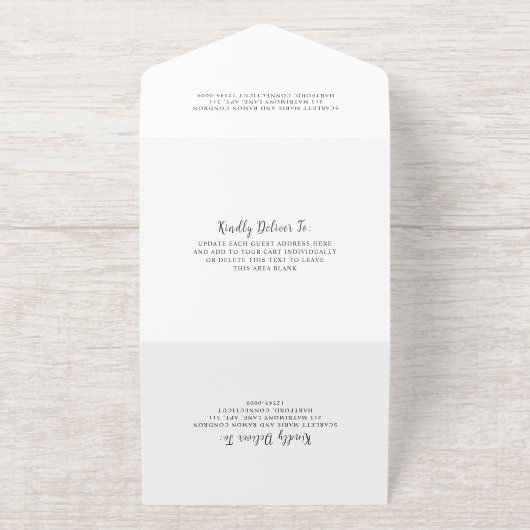 時代を超越した白黒エレガントな結婚式 オールインワン招待状 (外側)