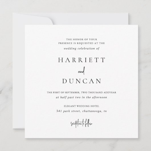 時代を超越した白黒エレガントな結婚式 招待状 (正面)