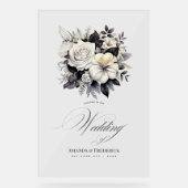 時代を超越した白黒フローラ結婚の歓迎 アクリルサイン (正面)