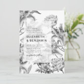 時代を超越した白黒フローラ結婚式招待状 招待状 (スタンド正面)