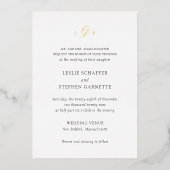 時代を超越した白黒モノグラムエレガントな結婚式 箔招待状 (正面)