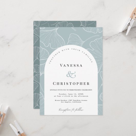 時代を超越した美しい:イチョウ結婚・ビロバ 招待状 (正面/裏面インサイチュ)