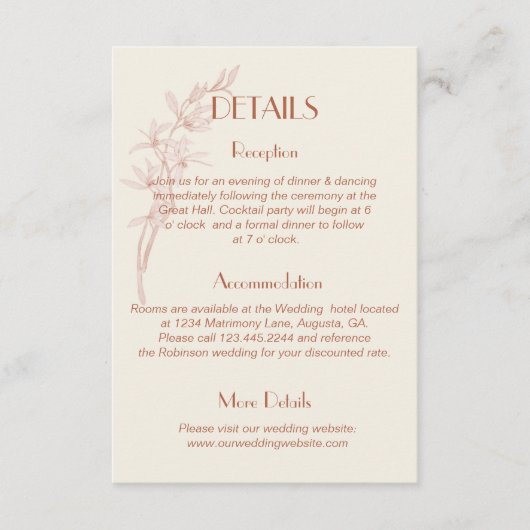 時代を超越した花モノグラム結婚の詳細の囲い エンクロージャーカード (正面)