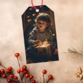 時代を超越した茶色がかったベージュのクリスマスフォトギフトラベル ギフトタグ