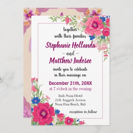 時代を超越した象徴フォックスグローブ結婚のお祝い 招待状 (正面/裏面)