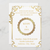 時代を超越した金ゴールド結婚式招待状 | カスタマイズ 招待状 (正面/裏面)