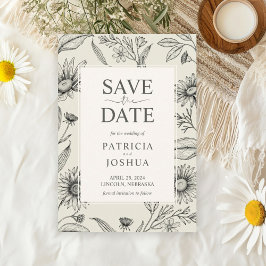 時代を超越した黒と白のワイルドフラワー日付を保存 セーブザデート