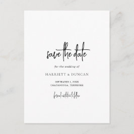 時代を超越した黒と白の結婚式の日付を保存 案内ポストカード