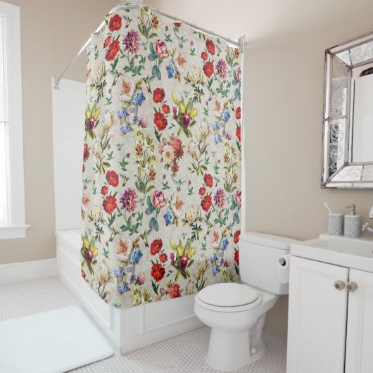 時代ビクトリアンのフローラ水彩創造ショー シャワーカーテン (インサイチュ)