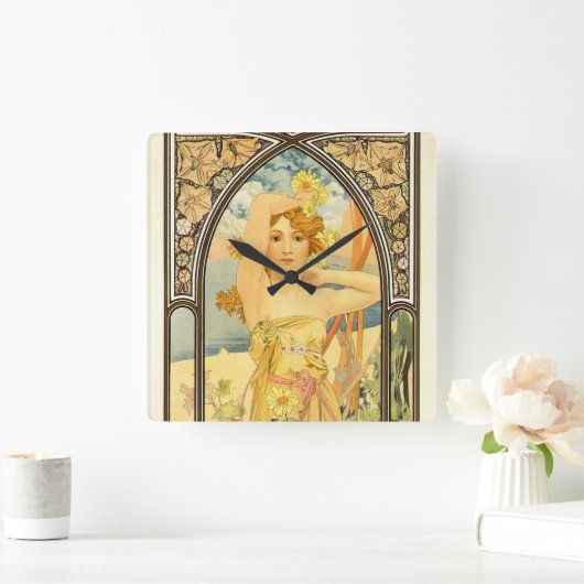 時刻と明るさ(ミュシャ) スクエア壁時計 (ホーム)