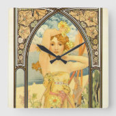 時刻と明るさ(ミュシャ) スクエア壁時計 (正面)