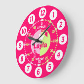 時学間の赤いピンクの緑の名前時計を教える女の子 ラージ壁時計 (傾斜)