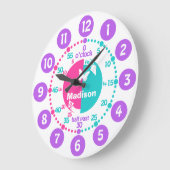 時学間をピンクのアクア名の時計と言う女の子 ラージ壁時計 (傾斜)