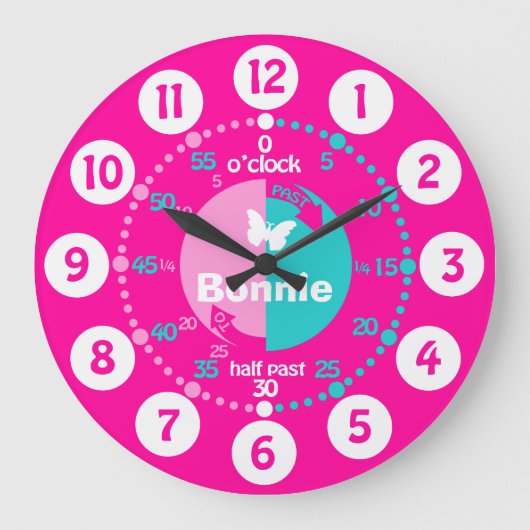 時学間をピンクのアクア名の時計と言う女の子 ラージ壁時計 (正面)