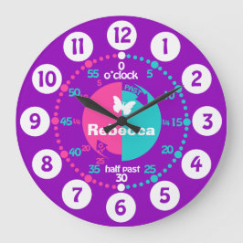 時学間をピンクのアクア名の時計と言う女の子 ラージ壁時計