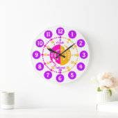 時学間をピンクの紫の壁時計に言う女の子 ラージ壁時計 (ホーム)