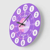 時学間をピンクの紫色の名前時計と言う女の子 ラージ壁時計 (傾斜)