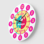 時学間をピンクの赤アクアの名前時計と言う女の子 ラージ壁時計 (傾斜)