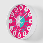 時学間を赤いピンクのアクア名時計を教える女の子 壁時計 (傾斜)