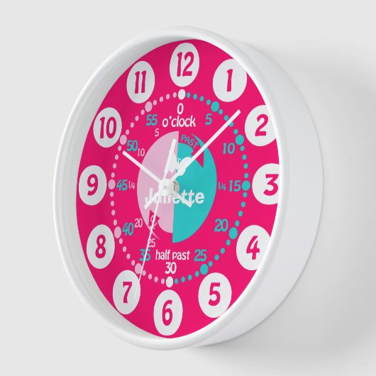 時学間を赤いピンクのアクア名時計を教える女の子 壁時計 (傾斜)