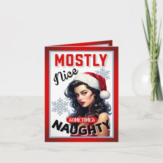 時折、いたずらなレトロクリスマス・ピンナップ サンキューカード (正面)