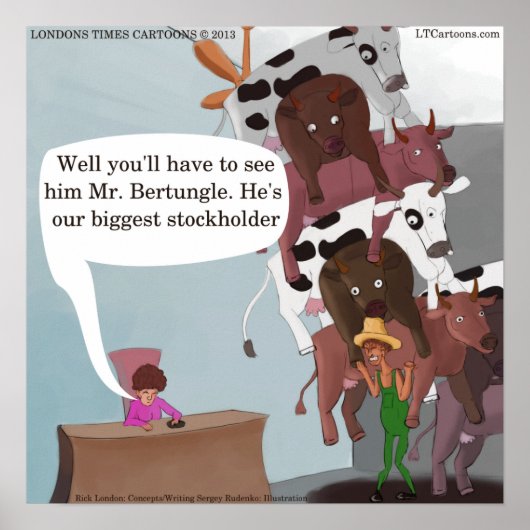 時計おもしろいの牛のユニセックス漫画 ポスター (正面)