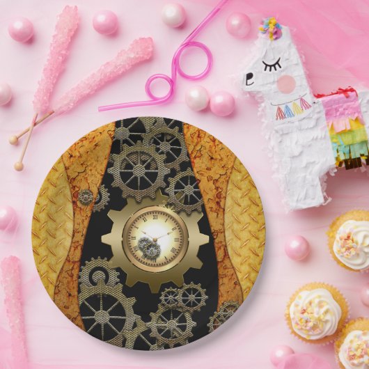時計およびギアとの素晴らしいsteampunkのデザイン ペーパープレート (パーティー)